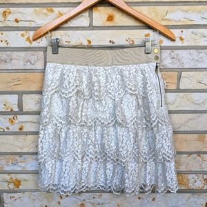 ANN TAYLOR tiered layered lace tan mini skirt